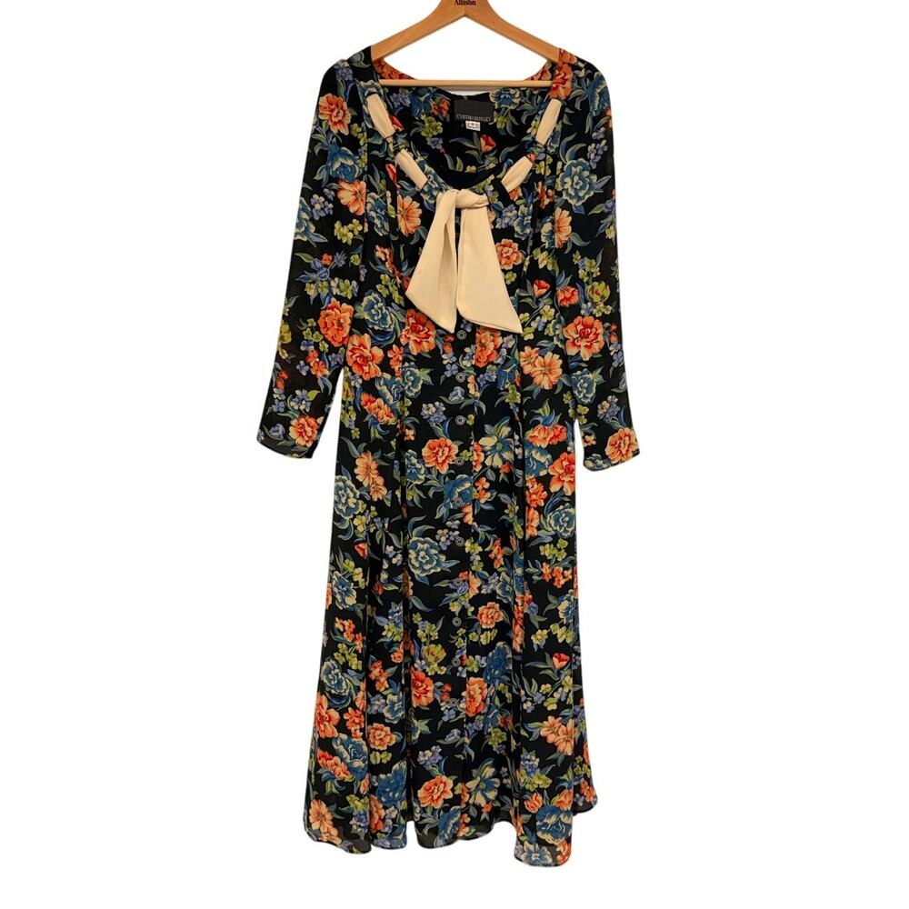 VTG Cynthia Rowley GORGEOUS Floral Long Sleeve Dress w/ Tie Bodice SZ 8 EUC